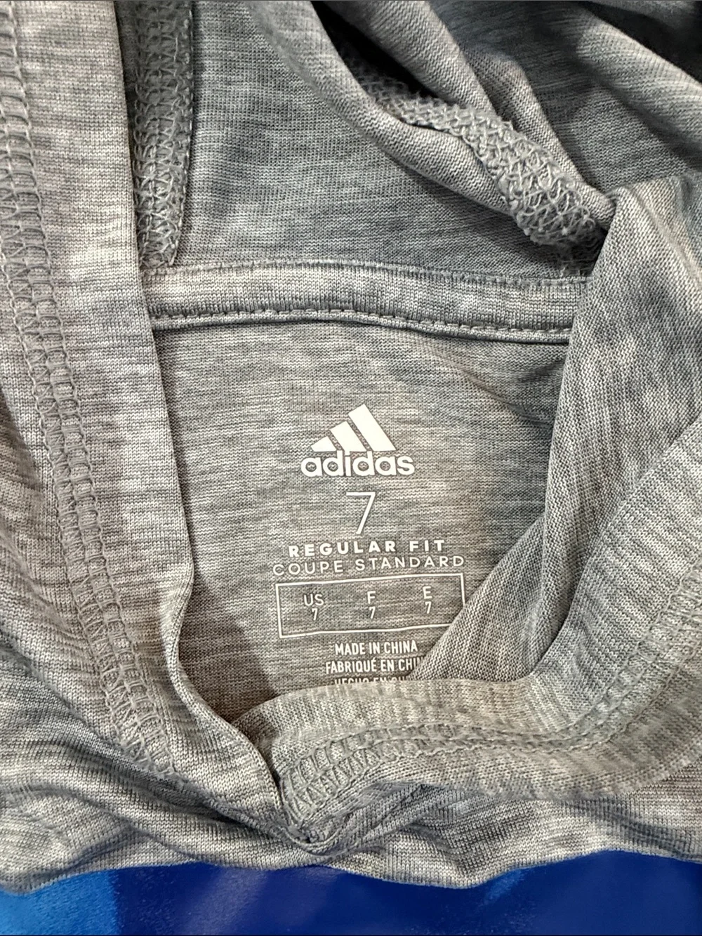 adidas Gray lightweight/dry fit Hoodie with Blue Logo Square Graphic